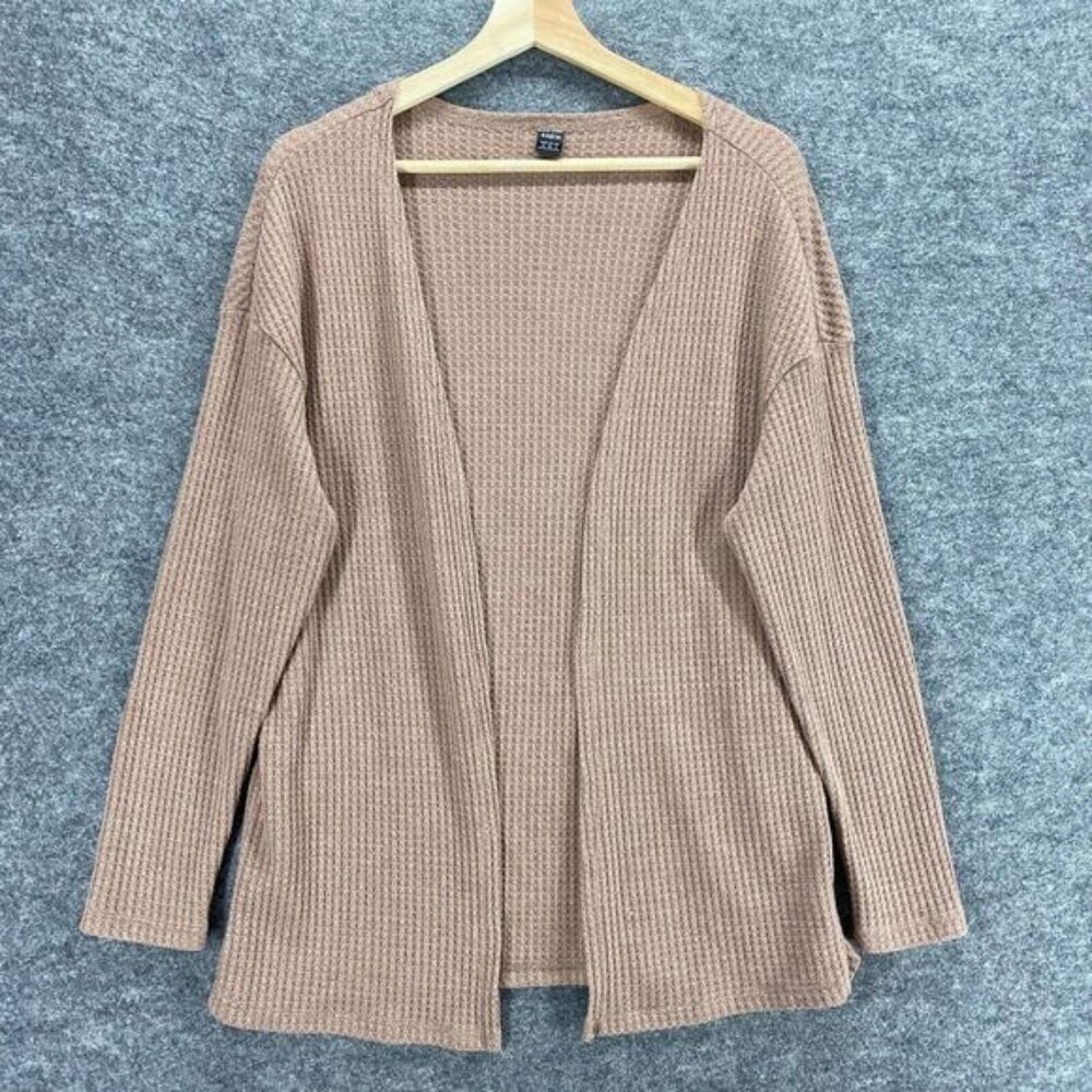 Shein Cardigan Women M Medium Brown Open Front Waffle Long Sleeve Sweater